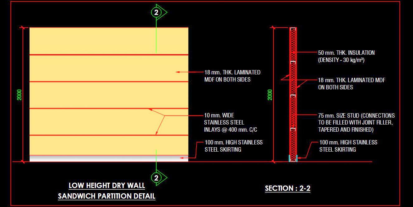 Low High Drywall Partition Design in AutoCAD